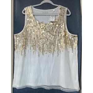 Chico’s Women 4 U.S. XXL Ivory Glitzy Gold Sequins Tank Summer/Evening-Out NEW